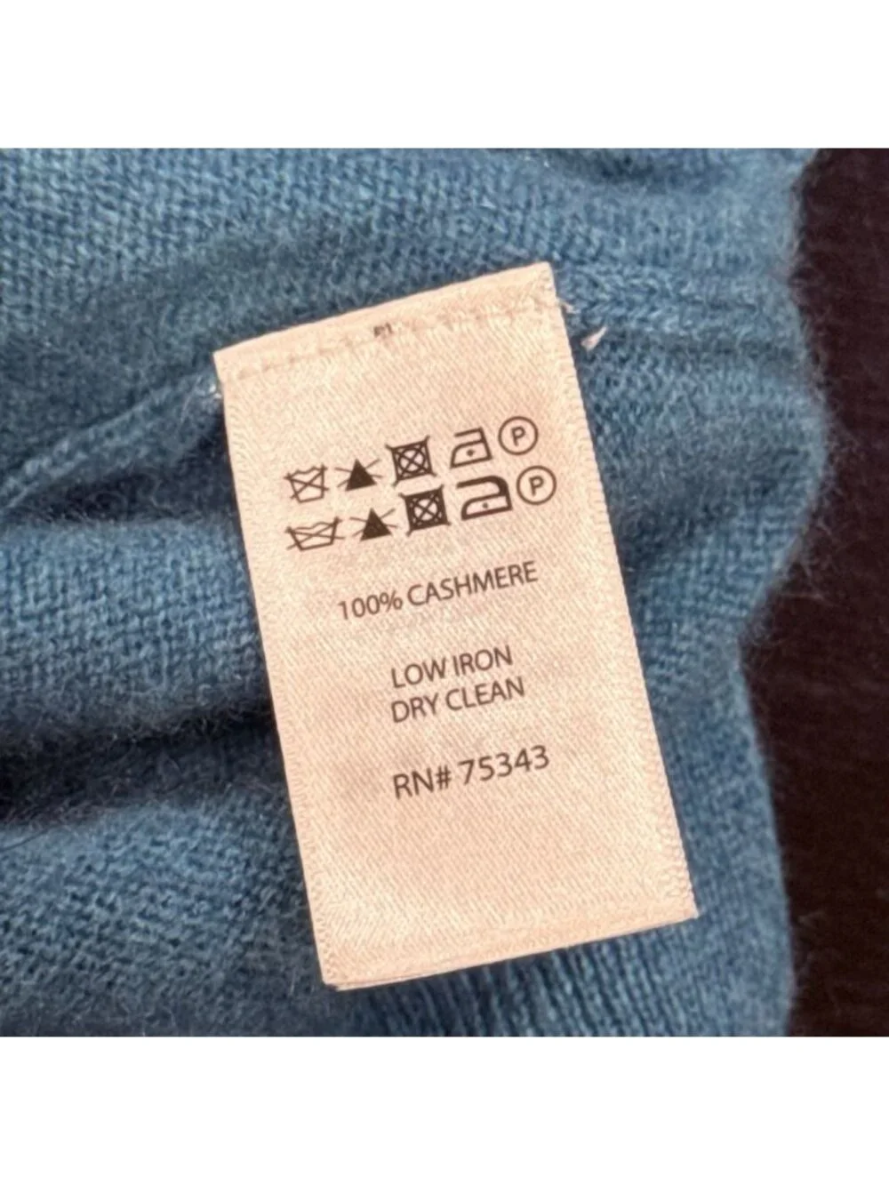 Tahari 100% Cashmere sz M Blue 2-Ply Crewneck Split Hem Womens Sweater